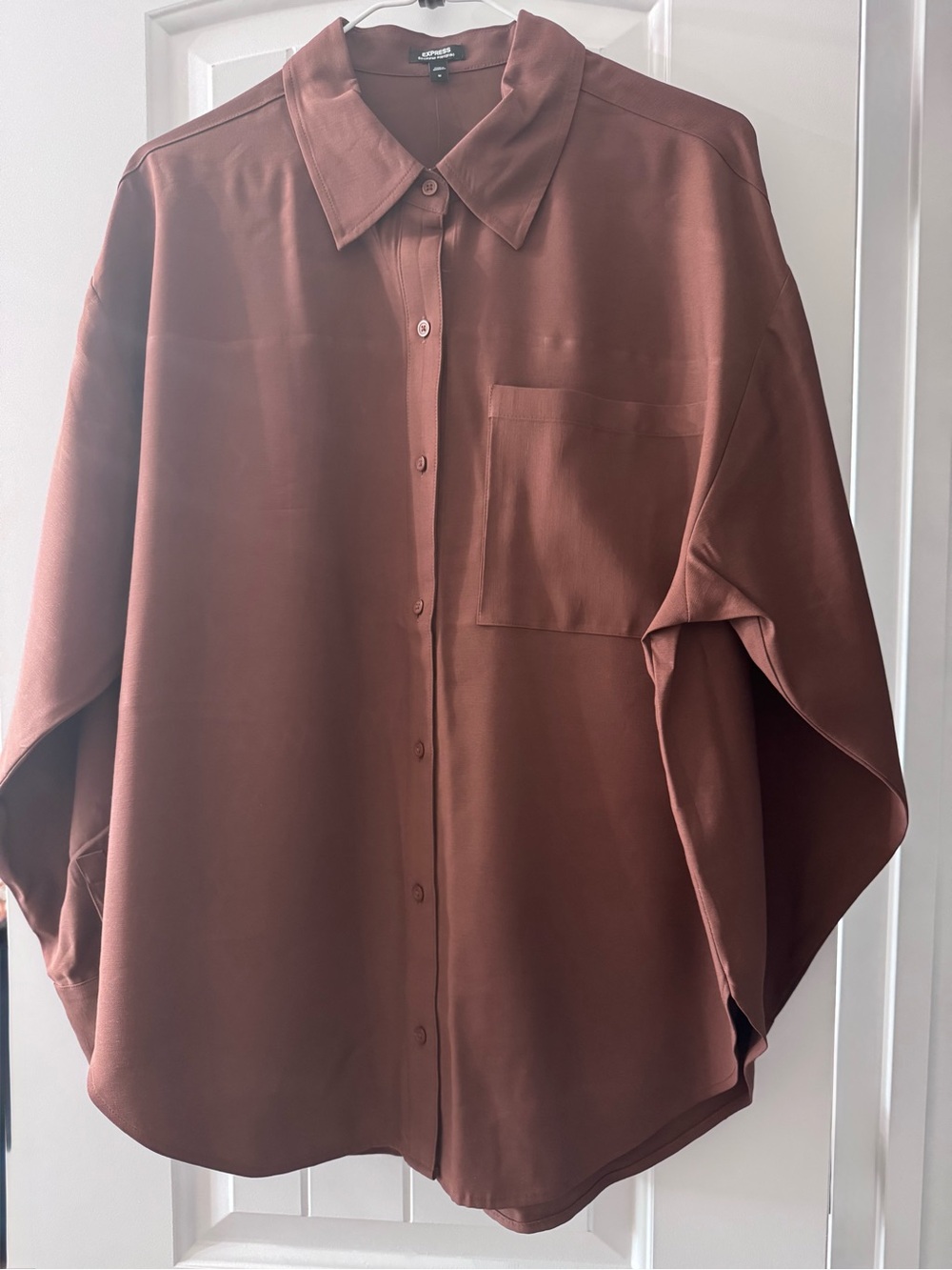 Women's Rust Brown Boyfriend Portofino Satin Finish. Blouse (Rayon/Polyester)